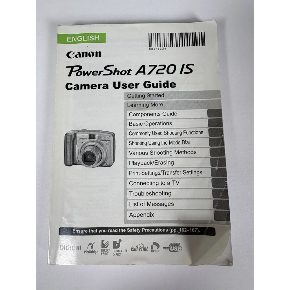 Canon PowerShot A720 IS Camera User Guide Manual OEM English CDI-E334